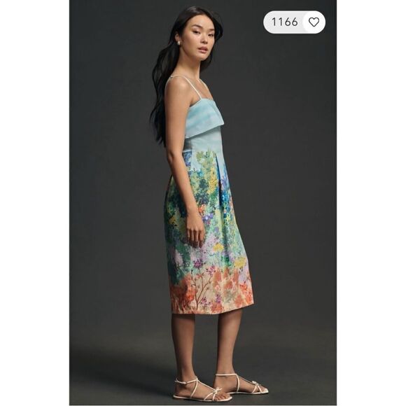 NEW By Anthropologie Sleeveless Floral Art Foldover Knee-Length Dress X-Small - Picture 4 of 4